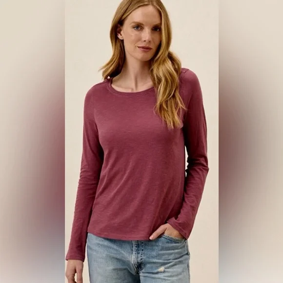 Pact Featherweight Slub Long Sleeve Round Neck Tee - Burgundy - small - Picture 1 of 4